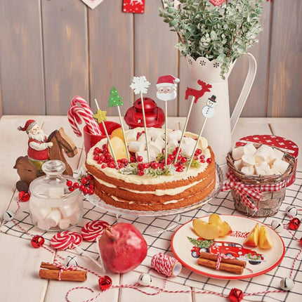 100 Pcs Christmas Cocktail Picks Santa Snowman Elk Xmas Tree Bamboo ToothPicks Appetizer Bamboo Toothpicks for Christmas Holiday Home Party Cake Food Decoration