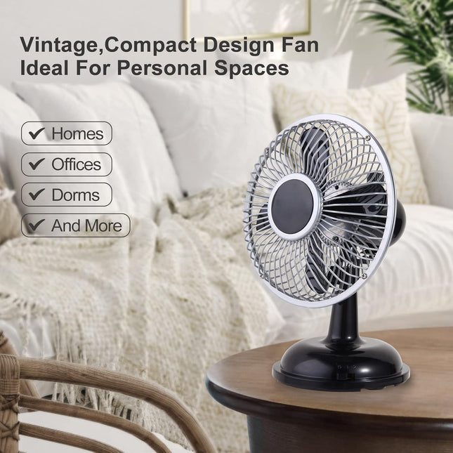 Mini Retro Desk Fan With Oscillating Function, UsbPowered Table Fan, Portable And Quiet 6 Inch, 2 Speeds, Small Fan Vintage Style