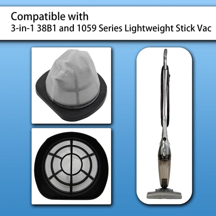 2037423 Filter Compatible With Bissell 3In1 Lightweight Stick Vac 38B1, 38B1L, 1059 Series, Compare To Part 2037423 & 2037424 4 Pack Vacuum Filter & 4 Pack Foam Filter