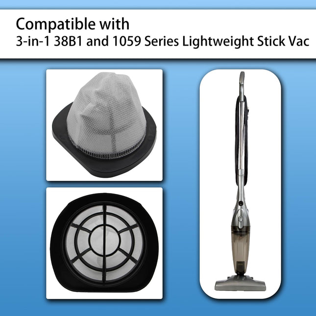 2037423 Filter Compatible With Bissell 3In1 Lightweight Stick Vac 38B1, 38B1L, 1059 Series, Compare To Part 2037423 & 2037424 4 Pack Vacuum Filter & 4 Pack Foam Filter