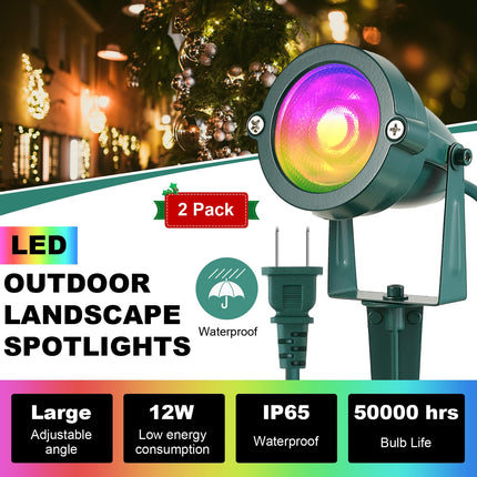 Enhon 2 Pack Christmas RGBW Spotlight Outdoor, Waterproof Landscape Lighting 120V LED Spot Lights with Remote Control Color Changing, Outdoor Stake Lights for Holiday Garden Yard (Patent Pending)