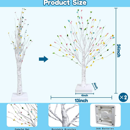 [ Timer ] Lighted Birch Tree Table Decorations, 2 Pack 24 Inch Tabletop Artificial Tree with Total 48 LED Warm White Lights Battery Operated Tabletop Ceterpieces Trees Home Indoor Party Holiday Decor