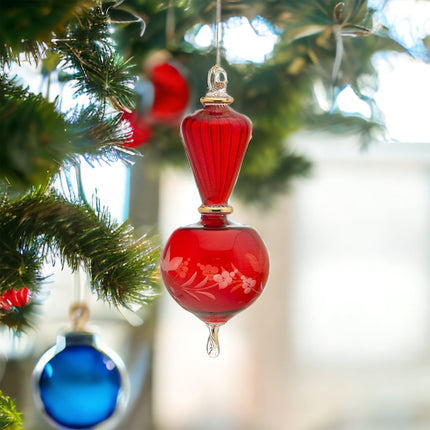 The phoenix Red Glass Christmas Tree Topper ornament Ribbed Glass decoration ideas for Christmas Christmas decorative for living room hanging ornaments