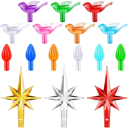 206 Pieces Plastic Ceramic Christmas Tree Lights Set Includes 100 Ceramic Tree Replacement Lights Ornaments 100 Plastic Christmas Tree Bird Lights 6 Stars Replacement Tree Bulb (Classic Colors)