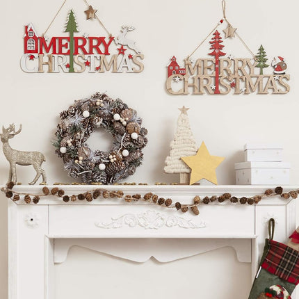 Wooden Merry Christmas Signs (Twinpack: 16.5 Inch Santa + 16.5 Reindeer)