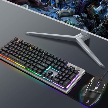 Beastron RGB Backlit Gaming Keyboard with Mouse Combo and Mouse pad, Multimedia Keyboard Knob,Mechanical Feel USB Wired Keyboard for Windows PC