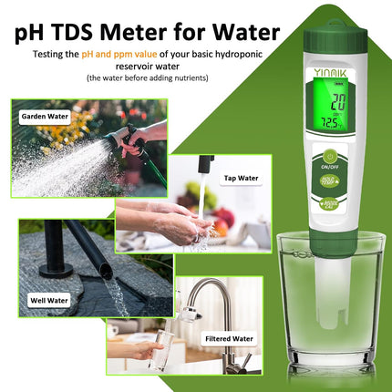 YINMIK pH EC Meter for Water Hydroponics, Digital PPM Meter for Nutrients | Measure pH PPM Conductivity Temperature of Hydroponic Base Water and Nutrients, EC pH TDS Meter for Water, Aquarium, Pool