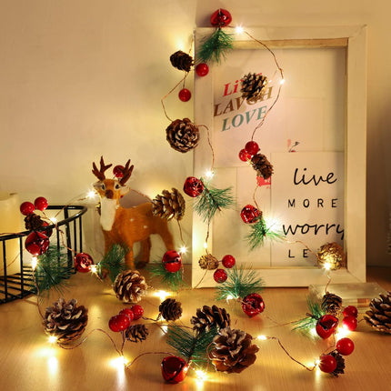 Christmas Pinecone String Lights, Battery Powered LED Wreath String Lights, Indoor Christmas Decorations, Christmas Tree Decorations, Home Fireplace Fireplace Christmas Decorations (Warm red)