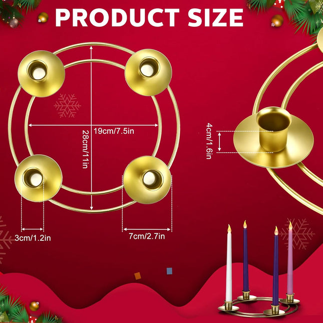 Sliner 2 Pcs Christmas Advent Wreath Ring Advent Ring Candle Holder Christmas Candle Rings Candle Wreaths Rings Metal Candle Holder for Xmas Birthday Festival Wedding Table Decorations