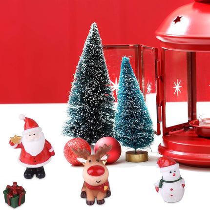 KUUQA 50 Pcs Mini Christmas Ornament Kits,Mini Christmas Trees Bottle Brush Trees with Resin Santa Claus, Snowman, Snowflake, Bell, Elk, Candy Cane for Christmas Party Supplies