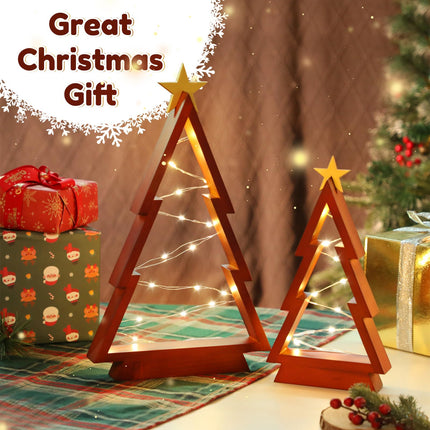 Christmas Table Decorations Wooden Lighted Christmas Trees Rustic Christmas Ornaments Table Centerpieces Xmas Decorations Indoor Fireplace Window Decor Set of 2