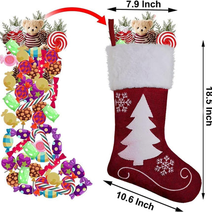 Christmas Stockings Personalized Set of 4, 18inch Large Xmas Red and White Snowflake Reindeer Antelope Christmas Tree Character for Family Holiday