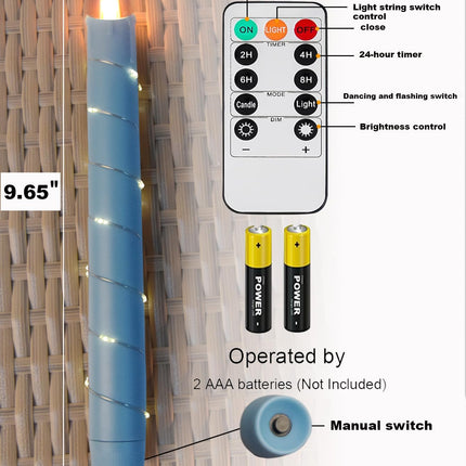 Flameless Cone-Shaped Candle, Patented Starlight String, 11 Key Remote Control, Timer, Battery Powered, Patented Dance Flickering Flames, 6 Packs, Christmas Home Decoration (Sky Blue)