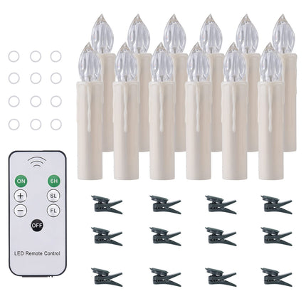 JOSU Flameless Candles Christmas Decor, 12PCS Led Flickering Lights Battery Operated with Remote Timer/Clips, Warm White Window Candles for Home Indoor Outdoor Wedding Halloween Christmas Trees Decor
