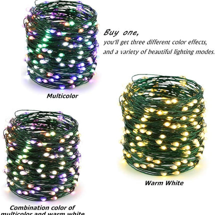 ER CHEN Color Changing Battery Operated Fairy String Lights with Remote Timer, 66Ft 200 LED 8 Modes Green Copper Wire Christmas Lights for Bedroom, Patio, Garden, Yard (Warm White & Multicolor)