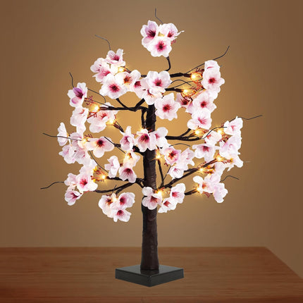 Uieke 24IN Lighted Cherry Blossom Tree 24 Warm White LED Tabletop Artifical Bonsai Tree with Timer Battery Operated for Wedding Party Spring Christmas Home Indoor Japanese Room Decor
