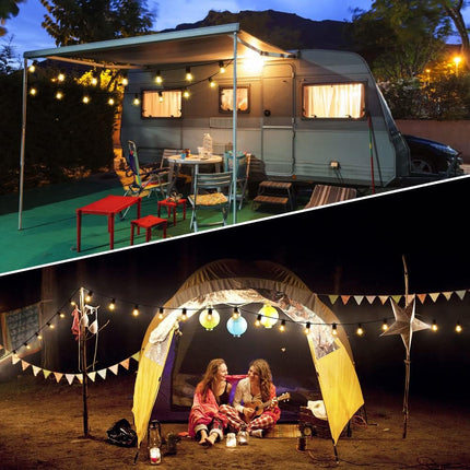 24.6Ft USB Powered Outdoor String Lights with 10 pcs Waterproof & Shatterproof S14 LED Bulbs, Lightweight Dimmable Garden Festoon String Lights for Camping BBQ Christmas Party