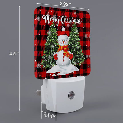 Merry Christmas Snowman Night Lights Cute Snowman Christmas Tree Red Buffalo Plaid Plug-in LED Night Lamp, Auto Dusk-to-Dawn Sensor White Light Ultra Low Power for Bedroom/Bathroom/Hallway/Kid's Room