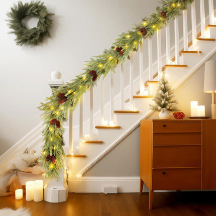 WBHome 6ft Pre-lit Norway Spruce Christmas Garland, Winter Greenery Garland for Christmas with 100 LED Lights, Holiday Seasonal Outdoor/Indoor Home Decor, 6FT Long