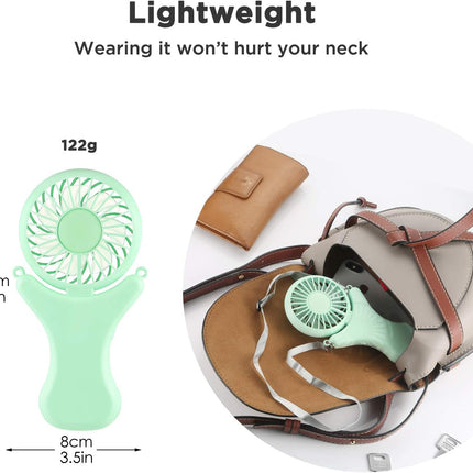 Outxe Personal Necklace Mini Fan 3000Mah HandsFree Portable Fan Usb 3 Settings, Folding Electric Cooling Fan Handheld Fan