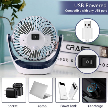 Aluan Desk Fan Small Table Fan With Strong Airflow Quiet Operation Portable Fan Speed Adjustable Head 360°Rotatable Mini Personal