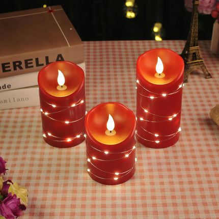 Flameless Candle Battery Powered Embedded Light String LED Candle 11 Key Remote Control and Timer Function Flashing Flame Candle 3-Piece Set (red)