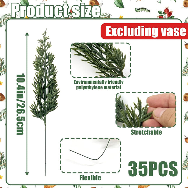 CIEOVO 60 Pcs Christmas Artificial Pine Branches with Red Berry Stems, Faux Evergreen Norfolk Pine Cypress Leaves Stems- Fake Foliage Pine Needles Picks for DIY Wreath Xmas Garlands Home Decoration