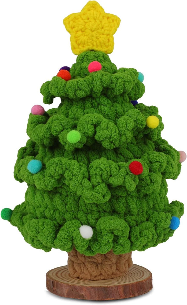 Crochet Christmas Tree, Handmade Crochet Tree Winter Table Crochet Christmas Tree with Wooden Base Crochet Xmas Tree for Shop Holiday Home Office Decor