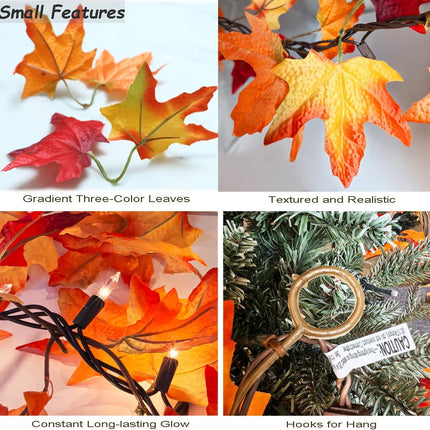 Maple Leaf String Lights Fall Garland Plug in, Autumn Leaf Fairy Lights, Fall Leaves Garland with Decorative Lights for Thanksgiving Harvest Christmas Festival Indoor Outdoor Decoration 12ft 50 Bulbs