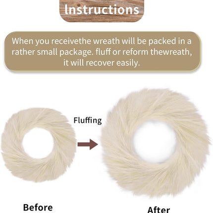 24'' Pampas Grass Wreath, Pampas Wreath, Boho Wreath, Artificial Pampas Wreath for All Seasons, Boho Wall Decor, Farmhouse Pampas Grass Garland (Beige, 1)