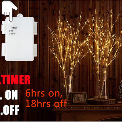 Fudios Birch Branch Lights with Timer for vase 100 LED Lighted Willow Twig 32IN Tall Battery Operated Home Party Indoor Outdoor use