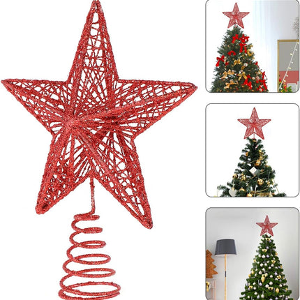 KESYOO Chritmas Glitter Star Tree Topper Exquisite Iron Star Tree Topper Ornament Metal Christmas Tree Decor for Home Bar Xmas Tree Decor(Red)