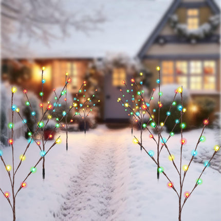 Retisee 2 Sets 8 Pcs Garden Christmas Solar Lights LED Twig Stake Lights Outdoor Decor Solar Firefly Christmas Tree Lights Outdoor 160 LED C6 Christmas Fairy Lights for Lawn Pathway Xmas Yard Stake