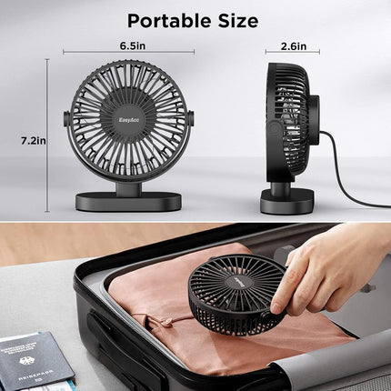 Easyacc 6.5 Inch Usb Desk Fan, Small Desk Fan With Strong Airflow 360°Adjustment 3 Speeds Quiet] Small Portable Desk Travel Fan
