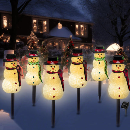Solar Christmas Snowman Lights Outdoor Decorations, Set of 3 Led Stake Lights, Waterproof Walkway Landscape Lights for Winter Yard, Garden, Lawn Decor (Snowman-Warm White)