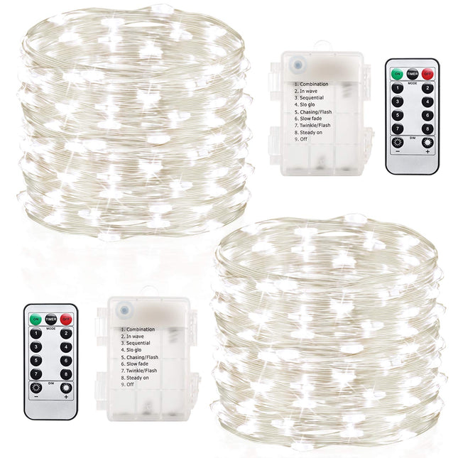 2 Pack Fairy Lights Christmas Decor 20 Ft 60 Led Battery Operated Christmas Lights with Remote Waterproof Twinkle Lights 8 Modes Fairy String Lights for Party Bedroom Wedding Decorations-White