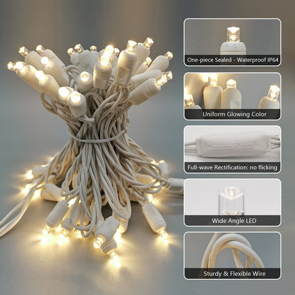 Christmas Lights 50 LED 17FT Commercial Mini LED String Lights, 120V UL, White Wire Xmas Lights for Indoor & Outdoor Use, Holiday Party Decorations,Trees, Light Displays (Warm White)