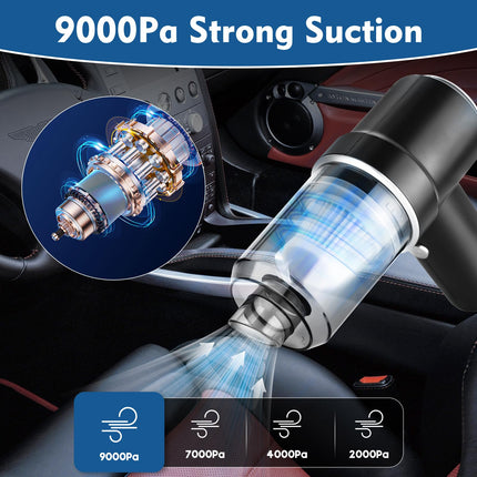 Wireless Handheld Car Vacuum Cleaner, 9000Pa Strong Suction, 2In1 Portable Mini Car Detailing Vacuum Cordless Rechargeable For Desk, Keyboard, Computer