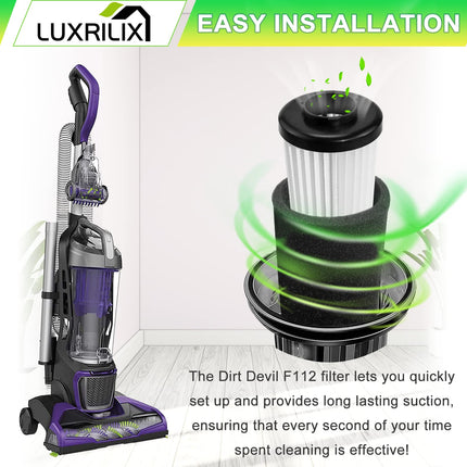 F112 Filter For Dirt Devil Endura Vacuum Parts Ud70187 Ud20120Nc Ud20124 Ud70167P Ud70171 Ud70186 Ud70174 Ud70161 Ud70181 Ud70355B, 4 Pack Odor Trapping Filter Replace Part Ad47936