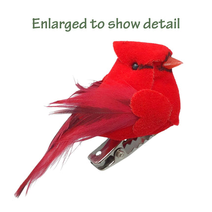Cardinal Clip On Christmas Tree Ornaments - Bird Decorations - Red Body & Feathered Wings & Tail - Set of 24 - Each Bird is 2" Long - Wreath - Centerpiece - Crafts