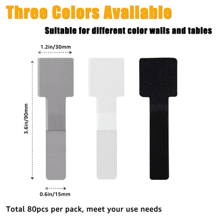 Hook and Loop Cable Management Under Desk, 80PCS Self Adhesive Cable Ties, Reusable Wire Organizers for Cords, Hooks for Outdoor String Lights, Christmas Light Clips (White)