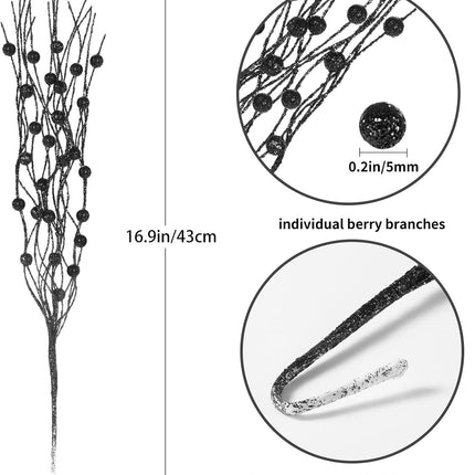 Christmas Artificial Glitter Berry Stem Decorations Decorative Bead Sticks Xmas Picks Glittery Twigs Branches for Christmas Tree Wreath Vase Decor Party Ornaments Black 24 PCS