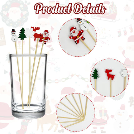 200Pcs Christmas Cocktail Picks,Christmas Tree Snowflake Snowman Santa Claus Reindeer Cocktail Picks Party Toothpicks for Appetizers Cocktail Decorations for Christmas Party Supplies