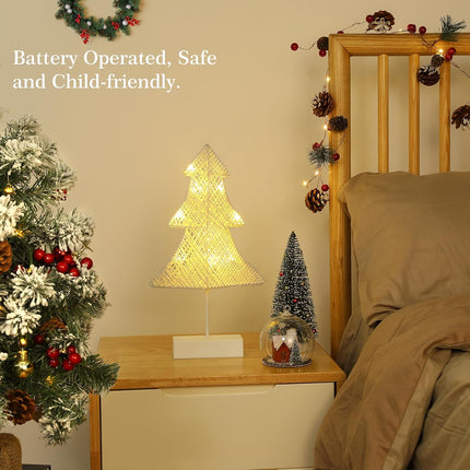 Lewondr Christmas Tree Lamp, Winding Cotton Thread Mini Christmas Tree with Lights, Battery Powered Desktop Christmas Tree Light for Xmas Home Bedside Table Lamp Decorative Tree for Table Top, White
