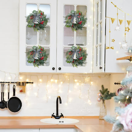Enlarged Christmas Candle Rings Inner Diameter 4.1 in - 4 Pcs Candle Wreath Holders with Artificial Snow Buffalo Bow Leaves Berries for Xmas Holiday Party Wedding Table Centerpiece Decorations