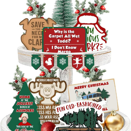 National Lampoons Christmas Vacation Decorations, Funny Christmas Vacation Tiered Tray Decor, Rustic Wooden Bead Garland, Farmhouse Table Mantel Decor, Griswold Family Christmas Vacation Merchandise s