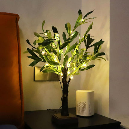 2FT Olive Tree with LED Lights, 30 LED Artificial Twinkle Tree with Timer, Lighted Greenery Tree Bonsai Fairy Tabletop Lamp Christmas Tree for Home Decor