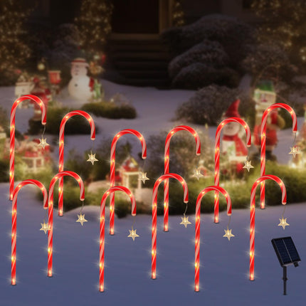 24 Pack Christmas Pathway Lights Outdoor Decorations, 8 Modes Solar Candy Cane Lights with Star, Outdoor Christmas Waterproof Stake Lights for Walkway, Yard, Porch, Garden Decor (2 x 12 Pack)
