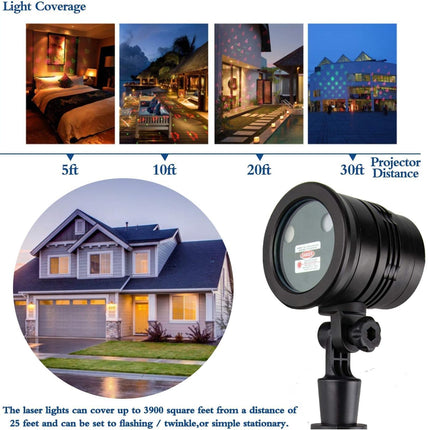 Christmas Projector Lights Outdoor Holiday Laser Lights Landscape Spotlight Red and Green Star Shower with 360 Accessibility Wireless Remote Christmas Decor for Xmas Party Outdoor Garden Patio Wall