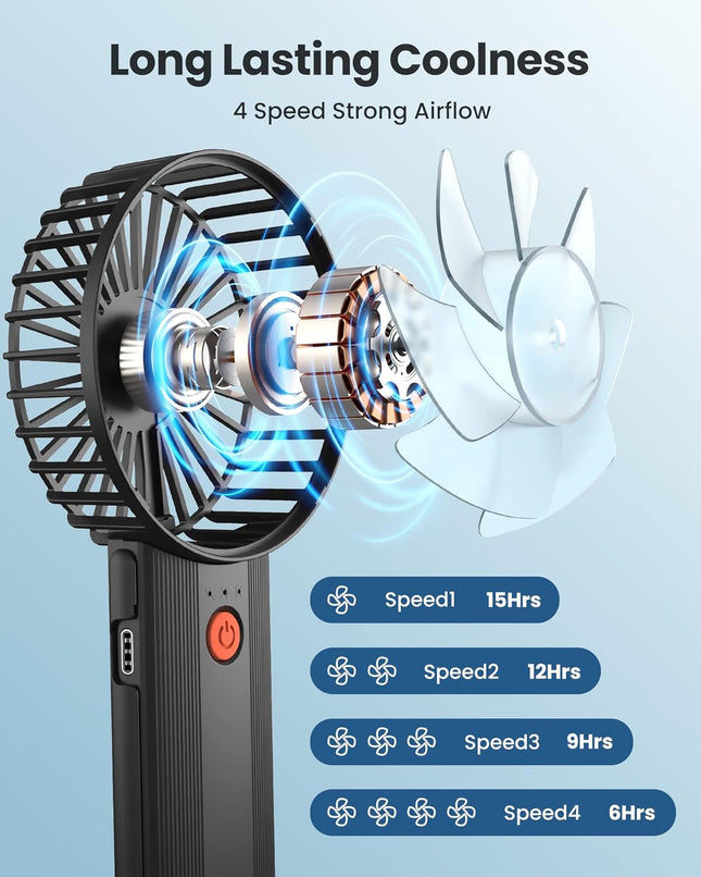 Handheld Fan 615H Working Time] Foldable Hand Held Fan Usb Rechargeable, 4 Speeds Portable Personal Mini Fan, Battery Operated